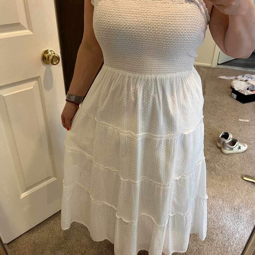 J. Crew Cream Ribbed Tiered Midi Sundress